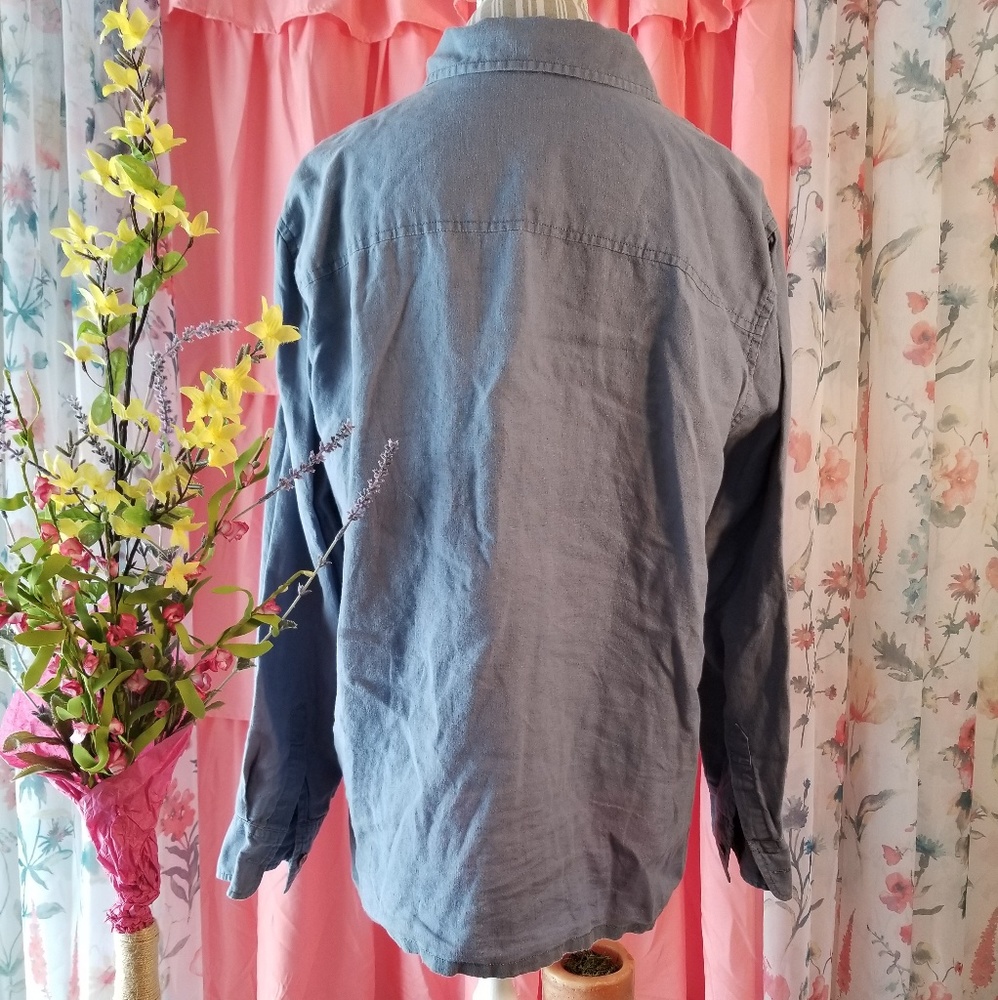 🌻🌺🌻BLOOMINGDALE'S 100% LINEN BUTTON DOWN BLOUSE - Picture 2 of 6